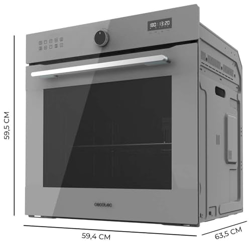 Cecotec Horno Integrable Multifunción 60cm Bolero Hexa AF316000 Glass Grey A 3400W, 81L Capacidad, 11 Funciones con Airfryer Master, Pizza Master, Steam Asisst, Steam EasyClean, 3D Cooking, Defrost