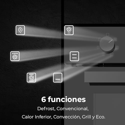 Cecotec Horno Integrable Multifunción 70L Bolero Hexa M236000 Glass Black Time. 2800W, 6 Funciones, Temporizador, Steam Base XXL, Steam Assist, Steam EasyClean, Cooling Fan, Modo Defrost, Convección