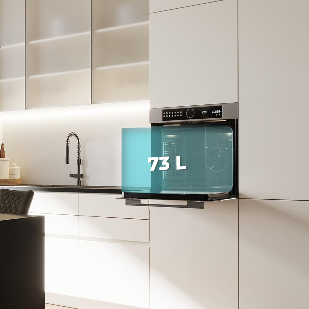 Cecotec Horno Integrable Pirolítico -73L Bolero Hexa P516000 Line. 3250W, 14 Funciones, Dual Display, Pizza y Airfryer Master, Cooling Fan, Precalentamiento Rápido, Modo Defrost, Convección, Modo Eco