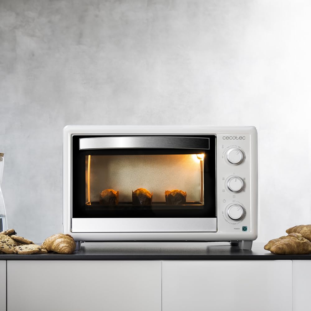 Cecotec Horno de Sobremesa Bake&Toast 3090 White Gyro – 30 L, 1500W, 5 Funciones, Convección y Rustidor Giratorio | Blanco