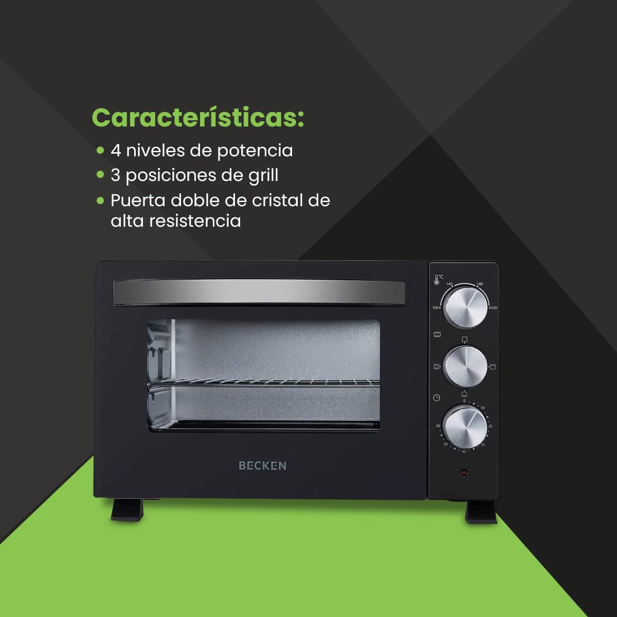 Becken Horno Eléctrico de Sobremesa – 30 L, 1500W, 6 Niveles de Potencia, Temporizador 60 min, Grill y Luz Interior | Negro