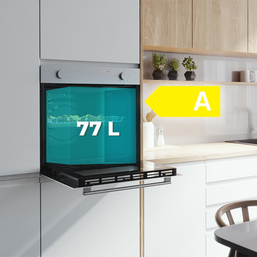 Cecotec Horno Integrable Convencional de 77L Bolero Hexa C126001 Line A. 2800W, 5 Funciones, Bajo Consumo, Luz Interior, Steam Assist, Steam EasyClean, Puerta Fría con 2 Cristales