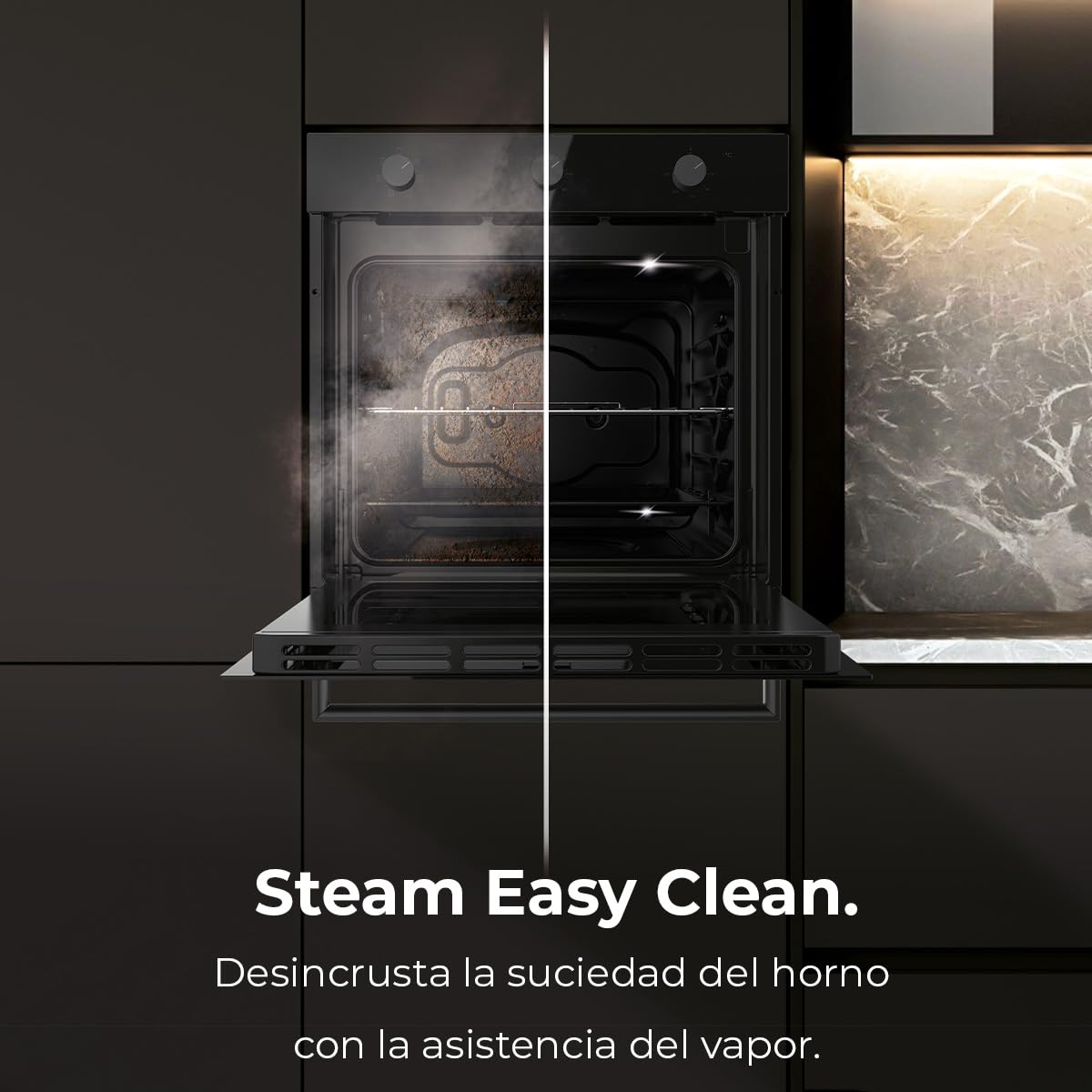 Cecotec Horno Integrable Multifunción 70L Bolero Hexa M236000 Glass Black Time. 2800W, 6 Funciones, Temporizador, Steam Base XXL, Steam Assist, Steam EasyClean, Cooling Fan, Modo Defrost, Convección