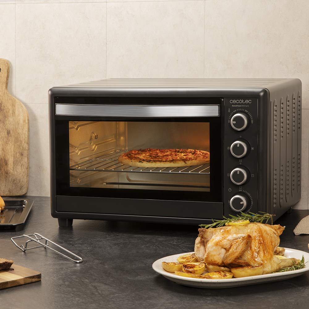 Cecotec Horno de sobremesa Bake&Toast 850 Gyro. 2200 W, Capacidad 60 litros, Cocina por convección, 12 Funciones, Incluye Rustidor Giratorio, Luz Interior, Puerta de Doble Cristal