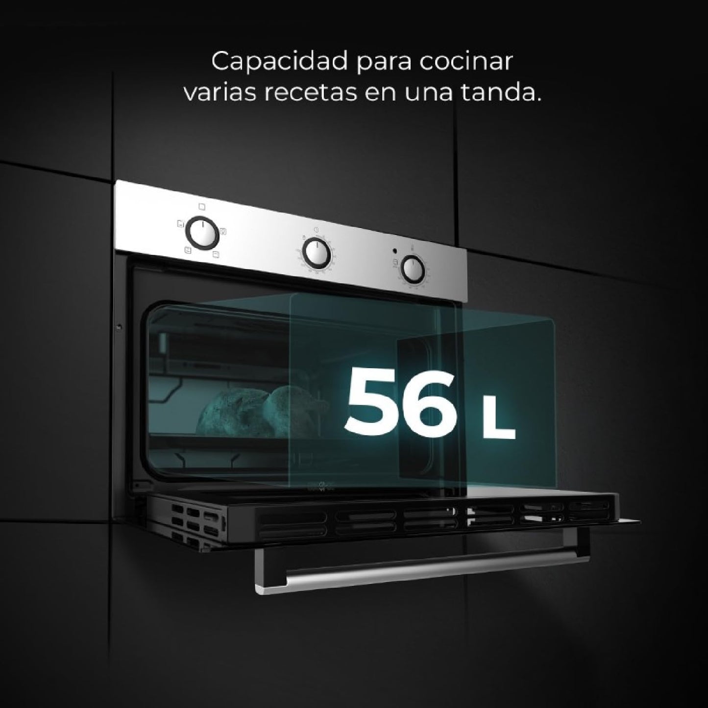 Cecotec Horno Integrable 45cm Alto Convencional Bolero Hexa C134500 Inox A. 2600W, 56L de Capacidad, Bajo Consumo, 4 Funciones, Temporizador, Limpieza de Vapor, Cocción de Vapor