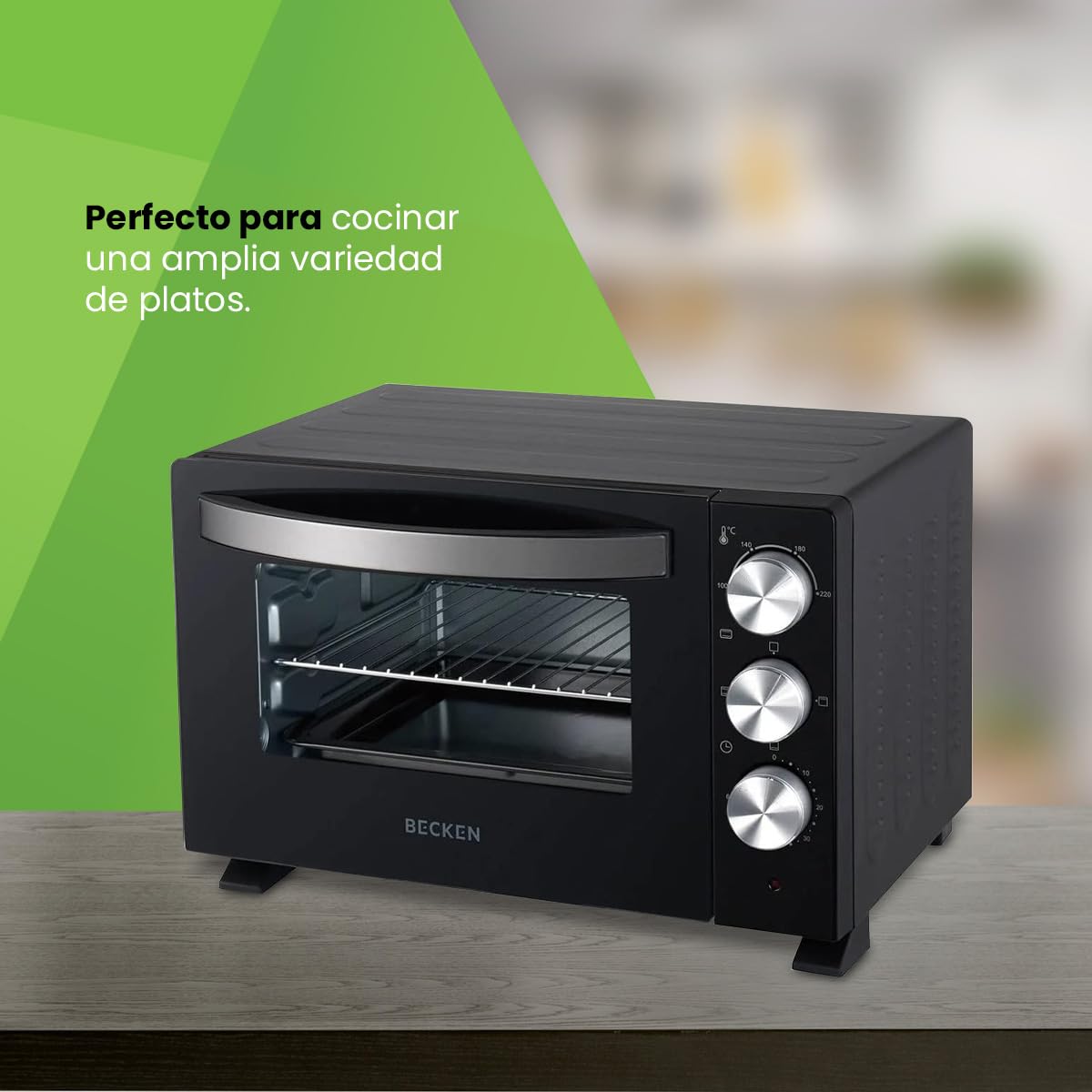 Becken Horno Eléctrico de Sobremesa – 30 L, 1500W, 6 Niveles de Potencia, Temporizador 60 min, Grill y Luz Interior | Negro