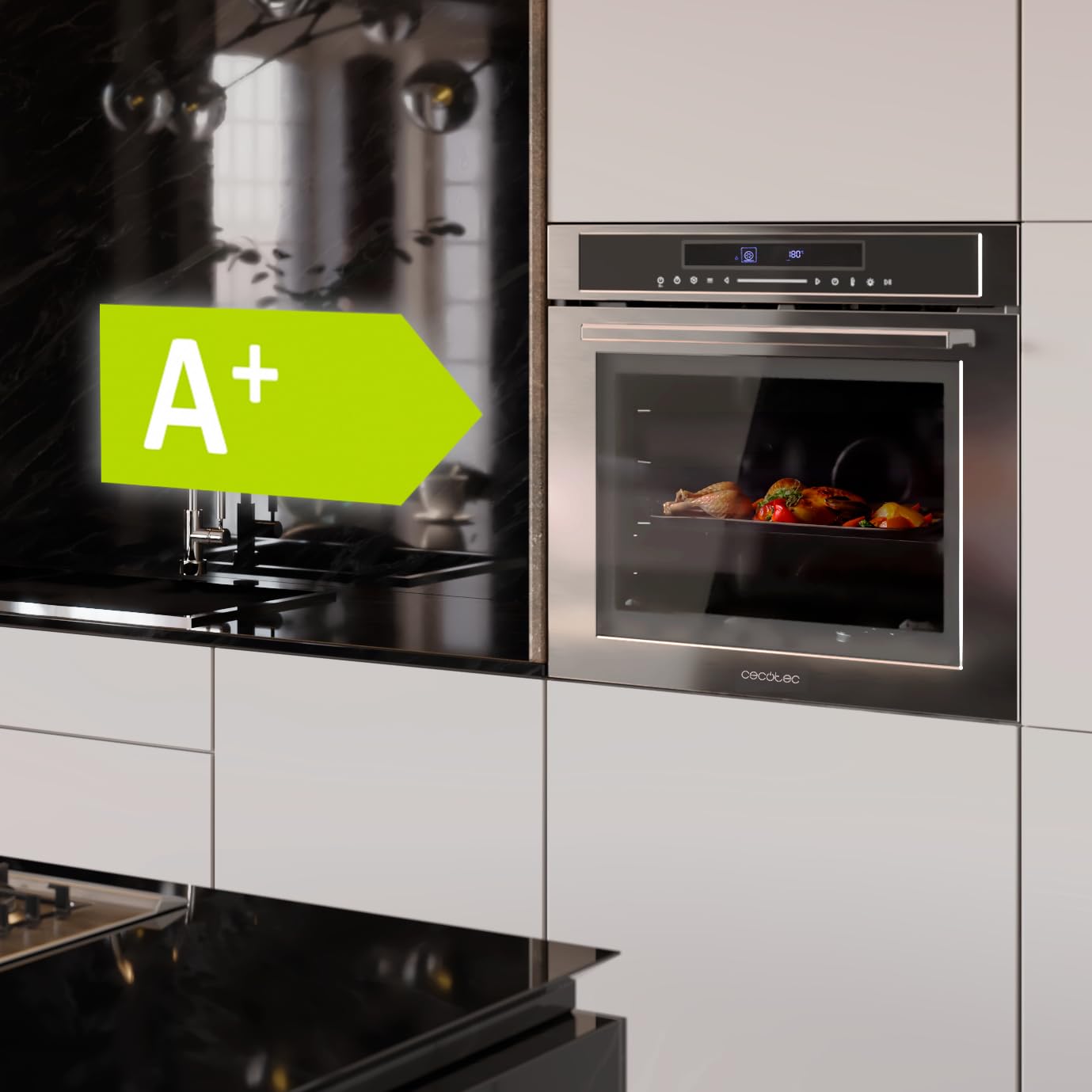 Cecotec Horno Integrable 60cm Bolero Hexa SM406000 Line A+. 2900W, 72L, 12 Funciones, Piedra para Pizza, Steam Assist, Steam EasyClean, Modo Eco y Defrost, Electronic Timer