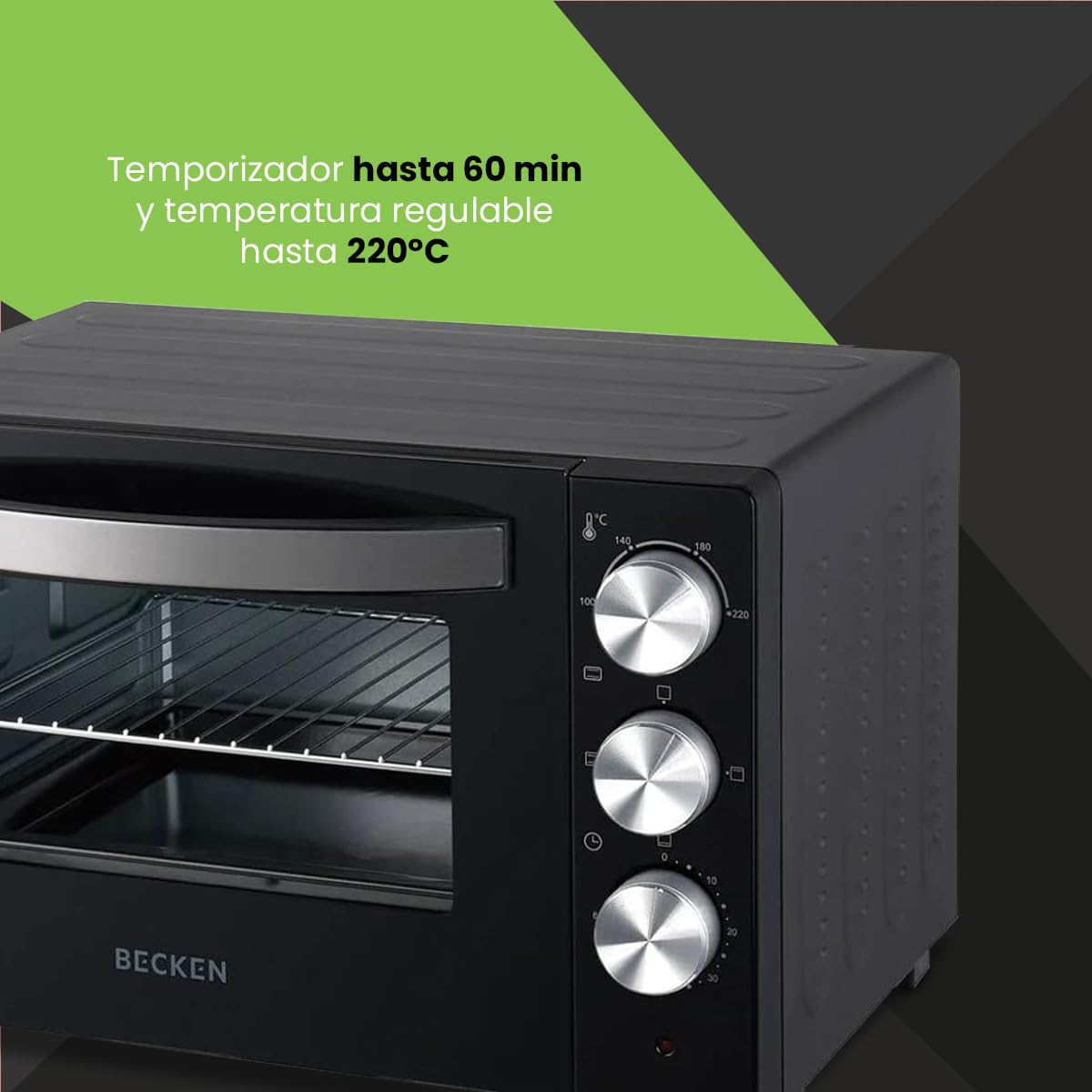 Becken Horno Eléctrico de Sobremesa – 30 L, 1500W, 6 Niveles de Potencia, Temporizador 60 min, Grill y Luz Interior | Negro