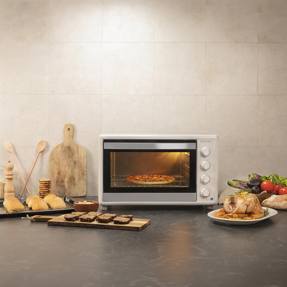 Cecotec Horno Convección de Sobremesa de 60 Litros Bake&Toast 6090 White Gyro. 2200 W, Luz Interior, 12 Funciones, Temperatura hasta 230º, Puerta de doble Cristal, Incluye Rustidor Giratorio