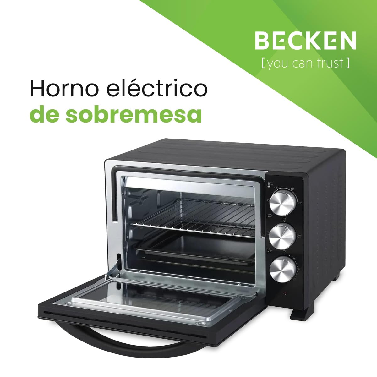 Becken Horno Eléctrico de Sobremesa – 30 L, 1500W, 6 Niveles de Potencia, Temporizador 60 min, Grill y Luz Interior | Negro