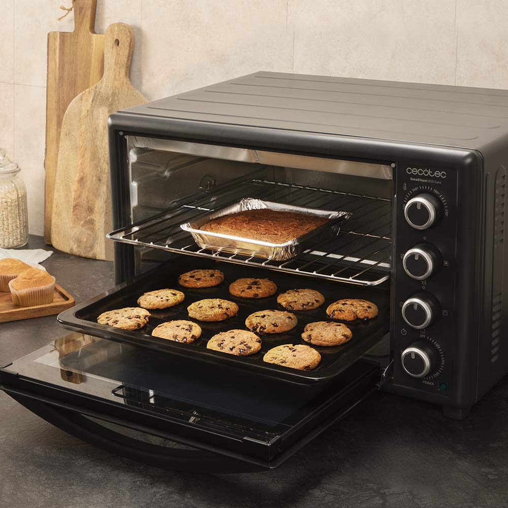 Cecotec Horno de sobremesa Bake&Toast 850 Gyro. 2200 W, Capacidad 60 litros, Cocina por convección, 12 Funciones, Incluye Rustidor Giratorio, Luz Interior, Puerta de Doble Cristal