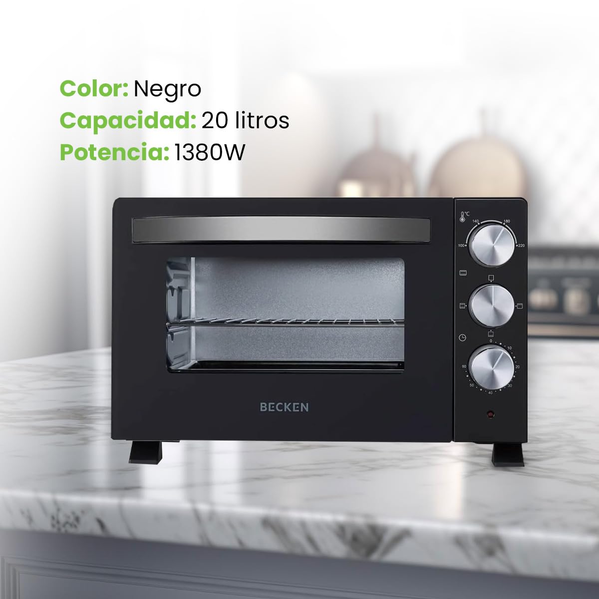 Becken Horno Eléctrico de Sobremesa – 30 L, 1500W, 6 Niveles de Potencia, Temporizador 60 min, Grill y Luz Interior | Negro