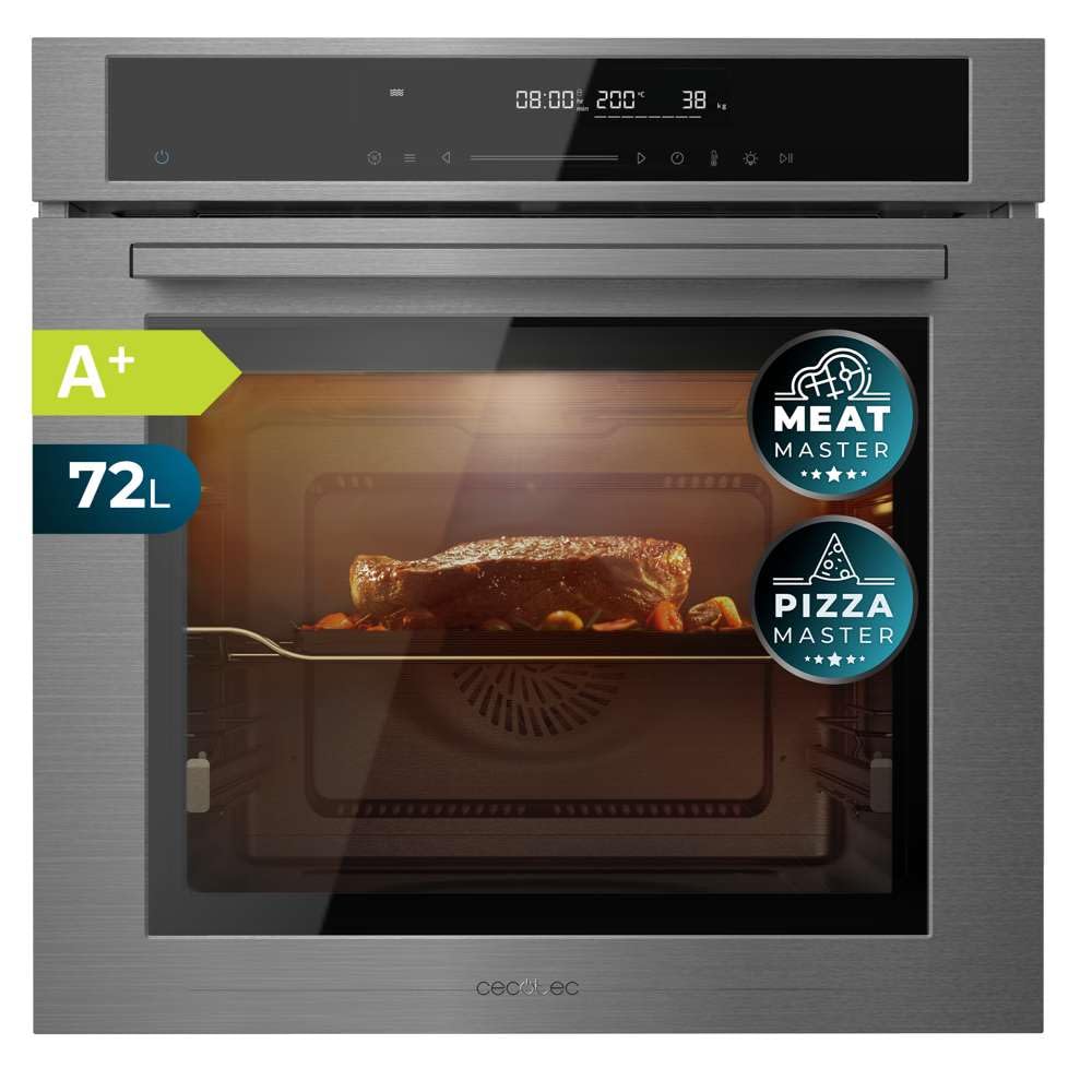 Cecotec Horno Integrable 60cm Bolero Hexa SM406000 Line A+. 2900W, 72L, 12 Funciones, Piedra para Pizza, Steam Assist, Steam EasyClean, Modo Eco y Defrost, Electronic Timer