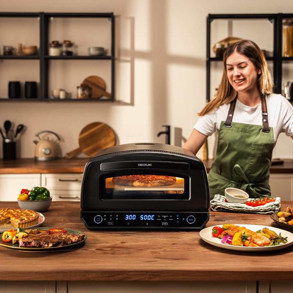 Cecotec Horno para Pizza Multifuncional Pizza&Co 500 Max. 2200W, 13L, Pantalla LED, Temperatura 60º-500ºC, Funciones Especiales, Doble Resistencia, Tamaño Pizzas 13", Accesorios Incluidos