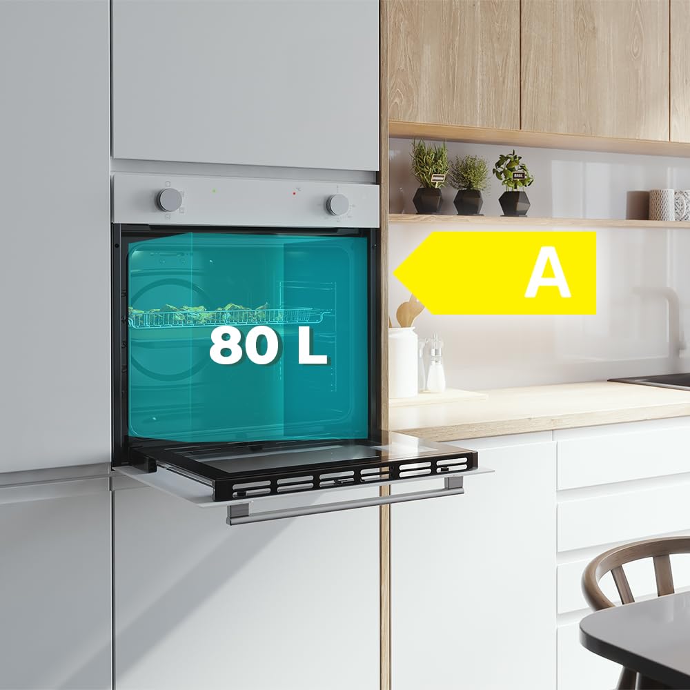 Cecotec Horno Integrable Convencional de 80L Bolero Hexa C126400 Glass White. 2800W, 5 Funciones, Bajo Consumo, Luz Interior, Steam Assist, Steam EasyClean, Puerta Fría con 2 Cristales