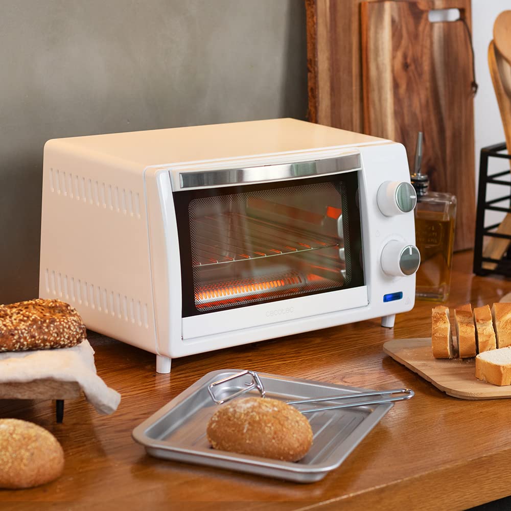 Cecotec Horno Sobremesa 10L Bake&Toast White. 800W, Acero Lacado Blanco, Cuarzo 2 piezas, Puerta doble cristal, Temporizador hasta 60 min, Temperatura regulable hasta 230ºC