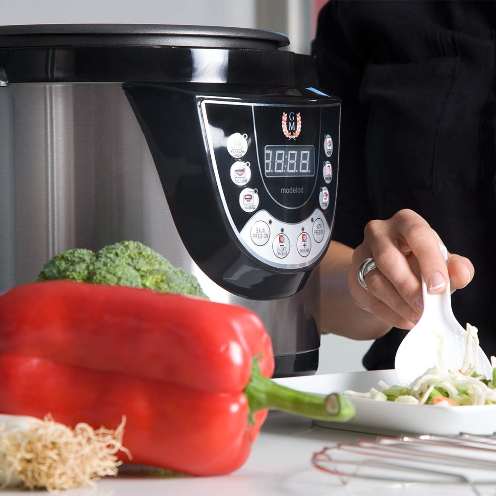 Cecotec Olla Electrica a Presión Programable Olla GM Modelo D, Multifunción, 6 Menús, Función Freír, Capacidad de 6l, 70-125 kPa, Programable 24h, Incluye Recetario, 1000W, Acero Y Negro