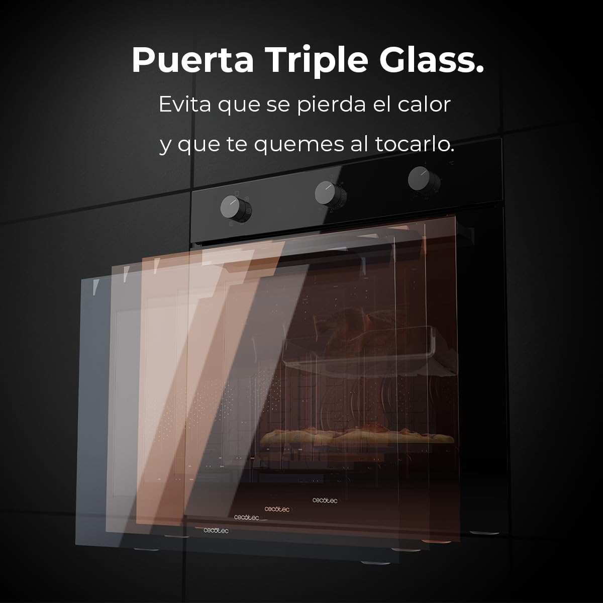 Cecotec Horno Integrable Multifunción 70L Bolero Hexa M236000 Glass Black Time. 2800W, 6 Funciones, Temporizador, Steam Base XXL, Steam Assist, Steam EasyClean, Cooling Fan, Modo Defrost, Convección