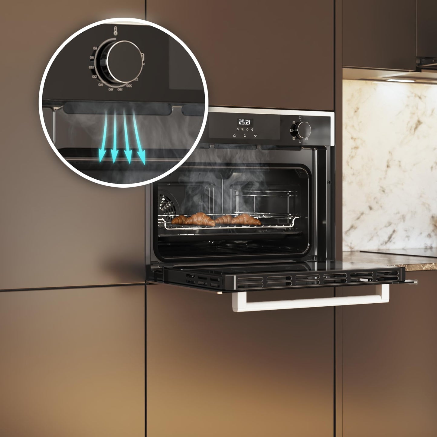 Cecotec Horno Integrable 45cm Alto Multifunción Bolero Hexa M224500 Edge A. 2600W, 53L Capacidad, 7 Funciones, Grill, Fan Assisted Grill, Convección, Defrost, Steam Base X2, Steam EasyClean, Vapor