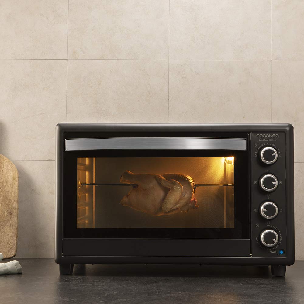 Cecotec Horno de sobremesa Bake&Toast 850 Gyro. 2200 W, Capacidad 60 litros, Cocina por convección, 12 Funciones, Incluye Rustidor Giratorio, Luz Interior, Puerta de Doble Cristal