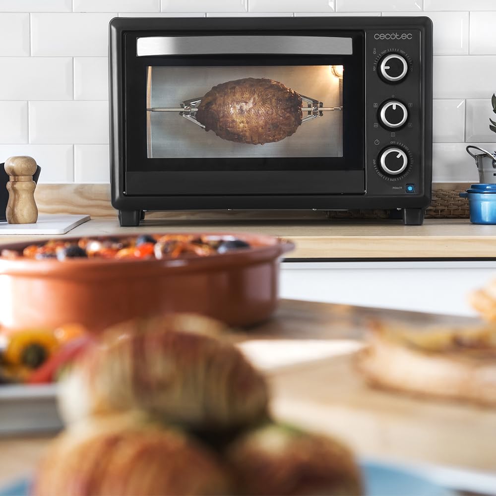 Cecotec Horno de Sobremesa Bake&Toast 3090 Black Gyro – 30 L, 1500W, 12 Funciones, Convección y Rustidor Giratorio