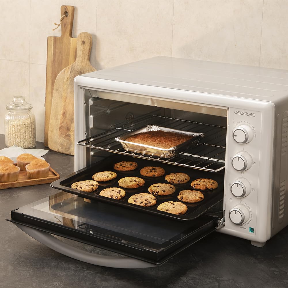 Cecotec Horno Convección de Sobremesa de 60 Litros Bake&Toast 6090 White Gyro. 2200 W, Luz Interior, 12 Funciones, Temperatura hasta 230º, Puerta de doble Cristal, Incluye Rustidor Giratorio