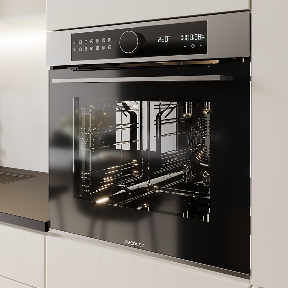 Cecotec Horno Integrable Pirolítico -73L Bolero Hexa P516000 Line. 3250W, 14 Funciones, Dual Display, Pizza y Airfryer Master, Cooling Fan, Precalentamiento Rápido, Modo Defrost, Convección, Modo Eco