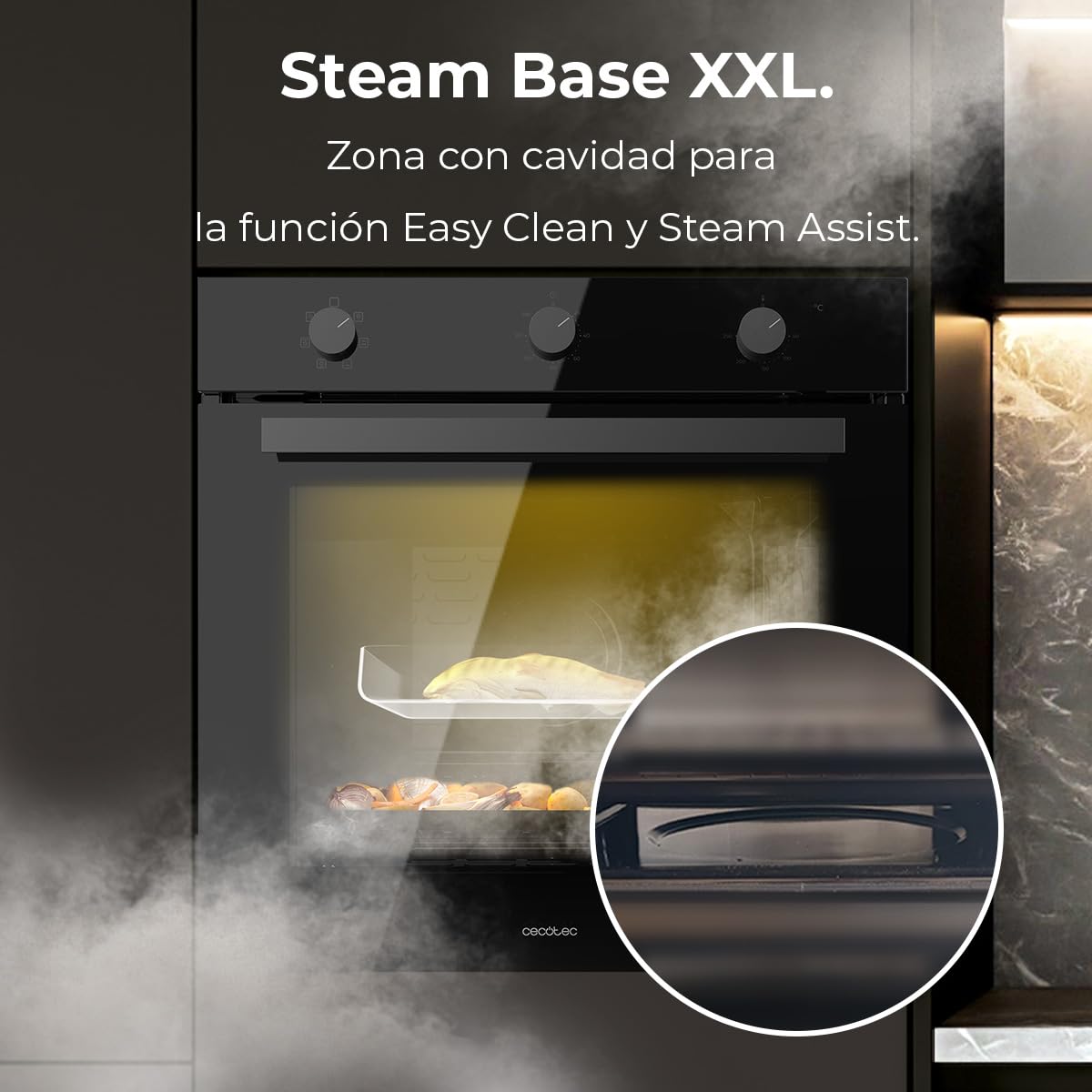 Cecotec Horno Integrable Multifunción 70L Bolero Hexa M236000 Glass Black Time. 2800W, 6 Funciones, Temporizador, Steam Base XXL, Steam Assist, Steam EasyClean, Cooling Fan, Modo Defrost, Convección