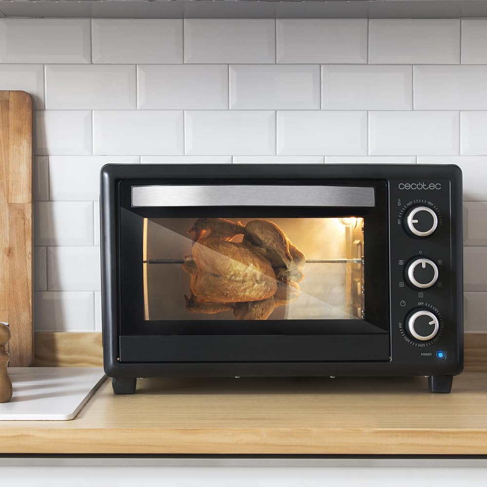 Cecotec Horno de Sobremesa Bake&Toast 3090 Black Gyro – 30 L, 1500W, 12 Funciones, Convección y Rustidor Giratorio