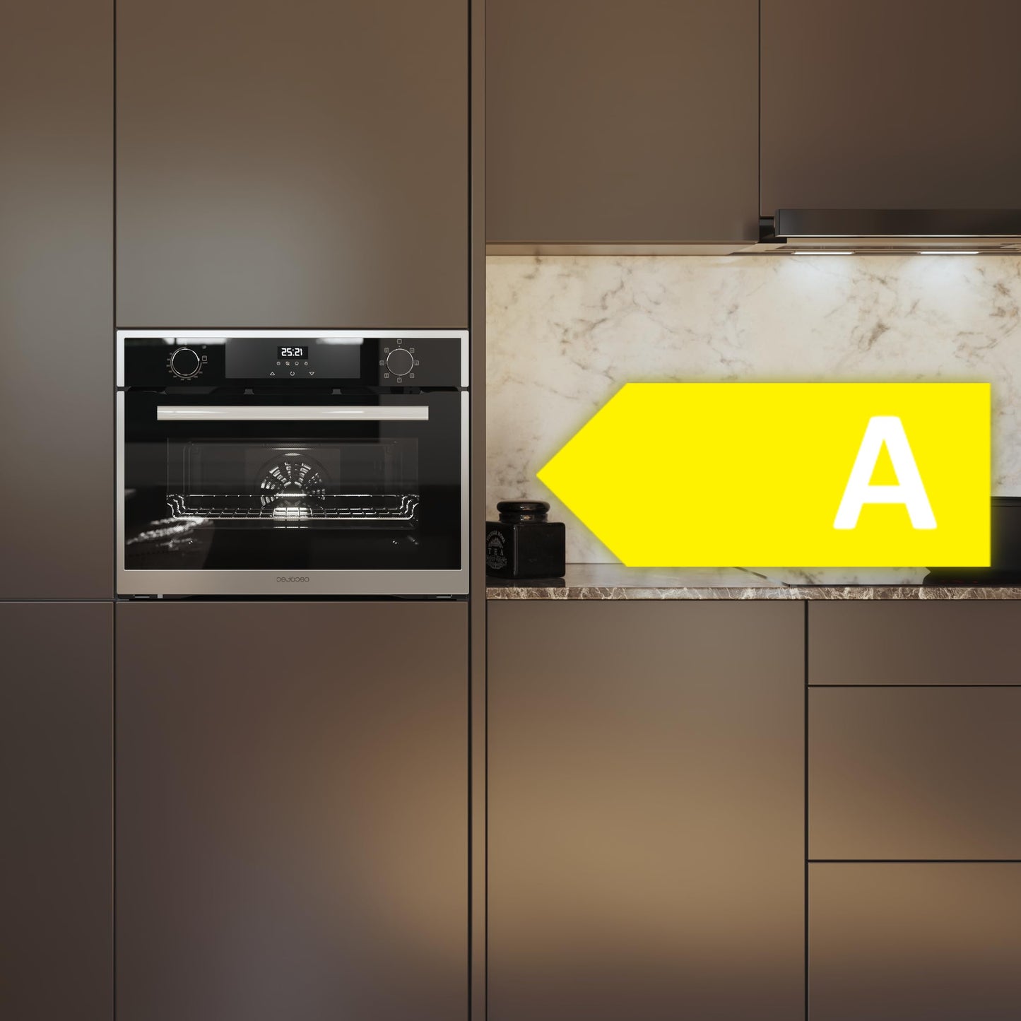 Cecotec Horno Integrable 45cm Alto Multifunción Bolero Hexa M224500 Edge A. 2600W, 53L Capacidad, 7 Funciones, Grill, Fan Assisted Grill, Convección, Defrost, Steam Base X2, Steam EasyClean, Vapor