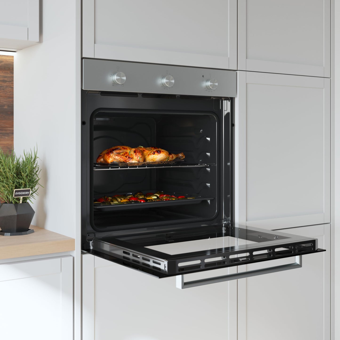 Cecotec Horno Integrable Convencional Bolero Hexa C136000 Mirror Time A. 2800W, 77L, Bajo Consumo, Temporizador, 4 Funciones, Steam Assist, Steam EasyClean, Cooling Fan, Triple Glass, Luz Interior