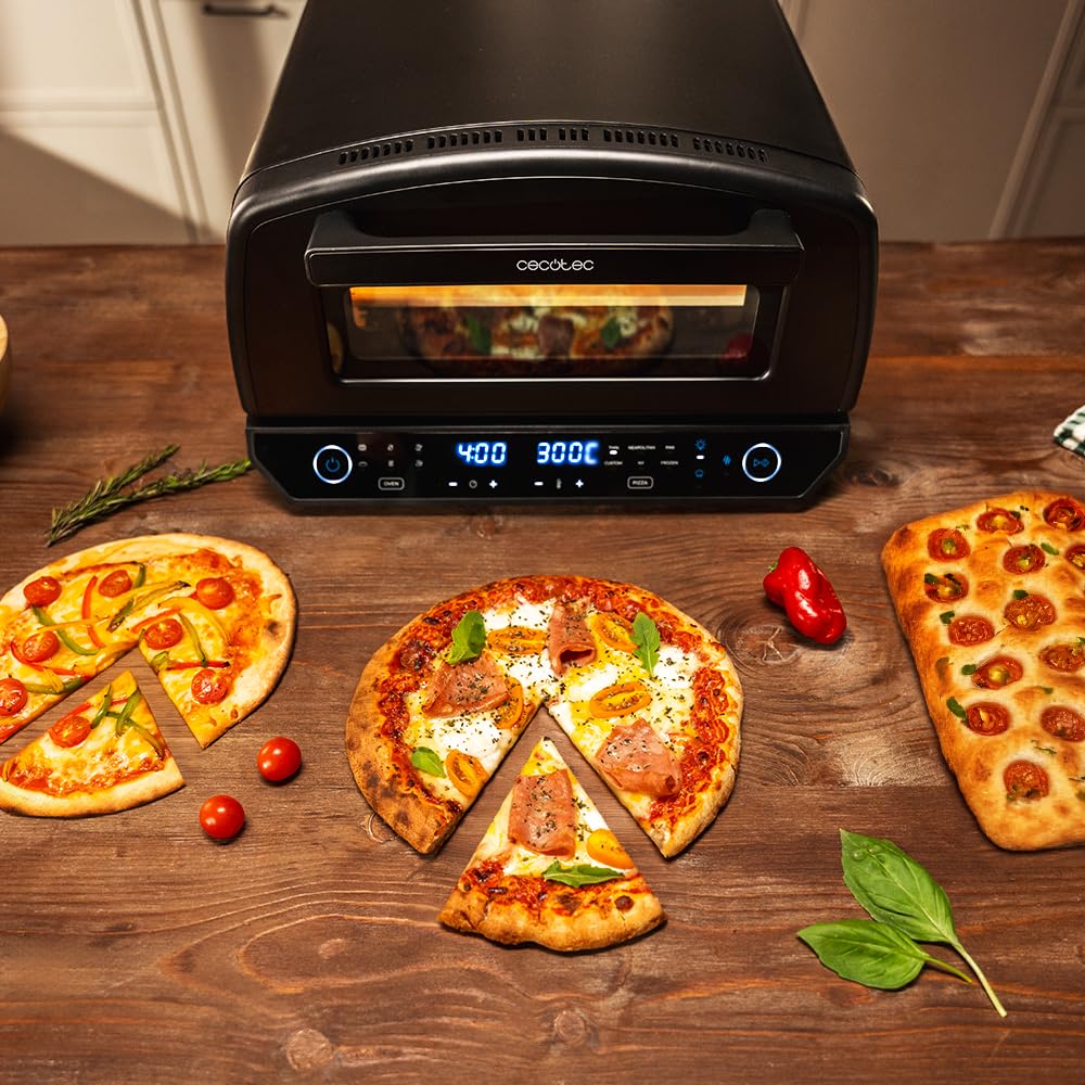 Cecotec Horno para Pizza Multifuncional Pizza&Co 500 Max. 2200W, 13L, Pantalla LED, Temperatura 60º-500ºC, Funciones Especiales, Doble Resistencia, Tamaño Pizzas 13", Accesorios Incluidos