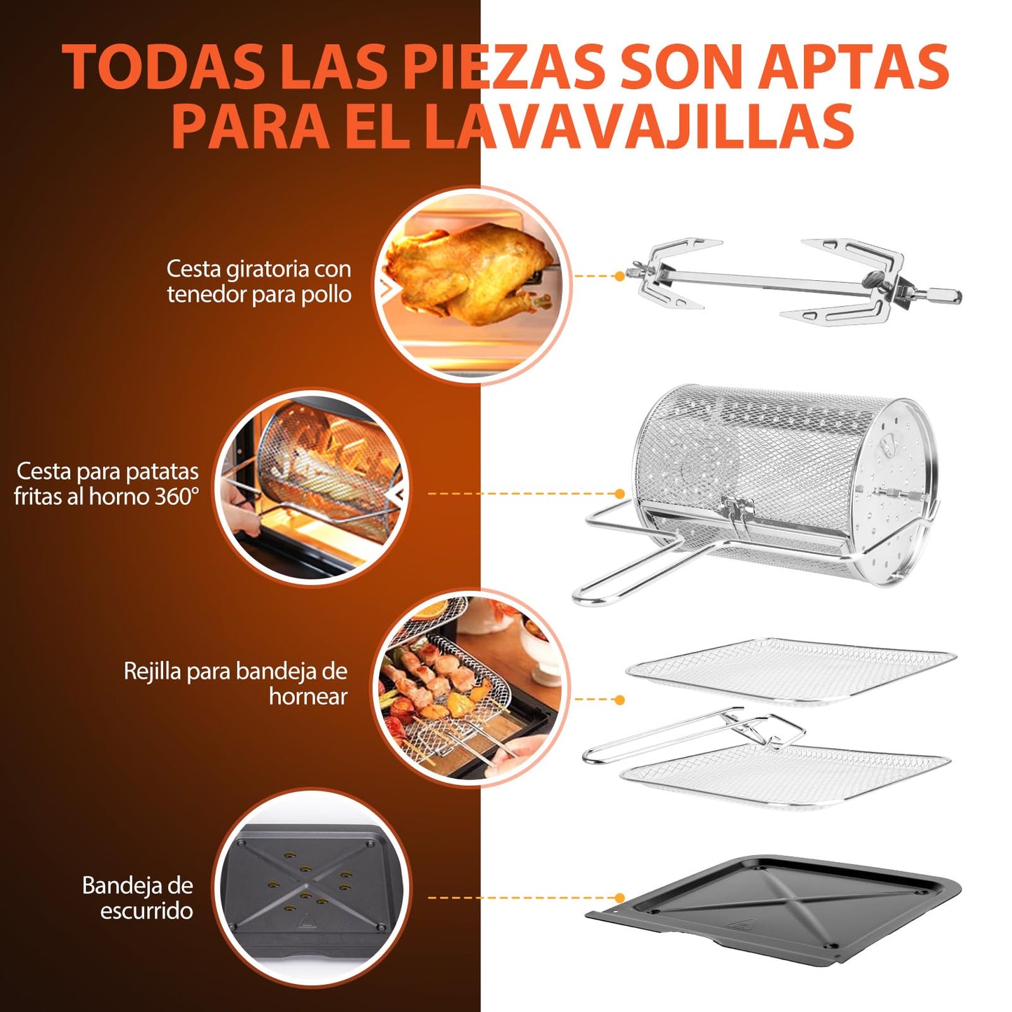 Aigostar Owen - Freidora aire de 12 litros de capacidad, Horno de aire multifunción, 1700 W, Pantalla LED táctil, 8 modos predeterminados, Incluye 7 accesorios, Sistema giratorio, Libre de BPA