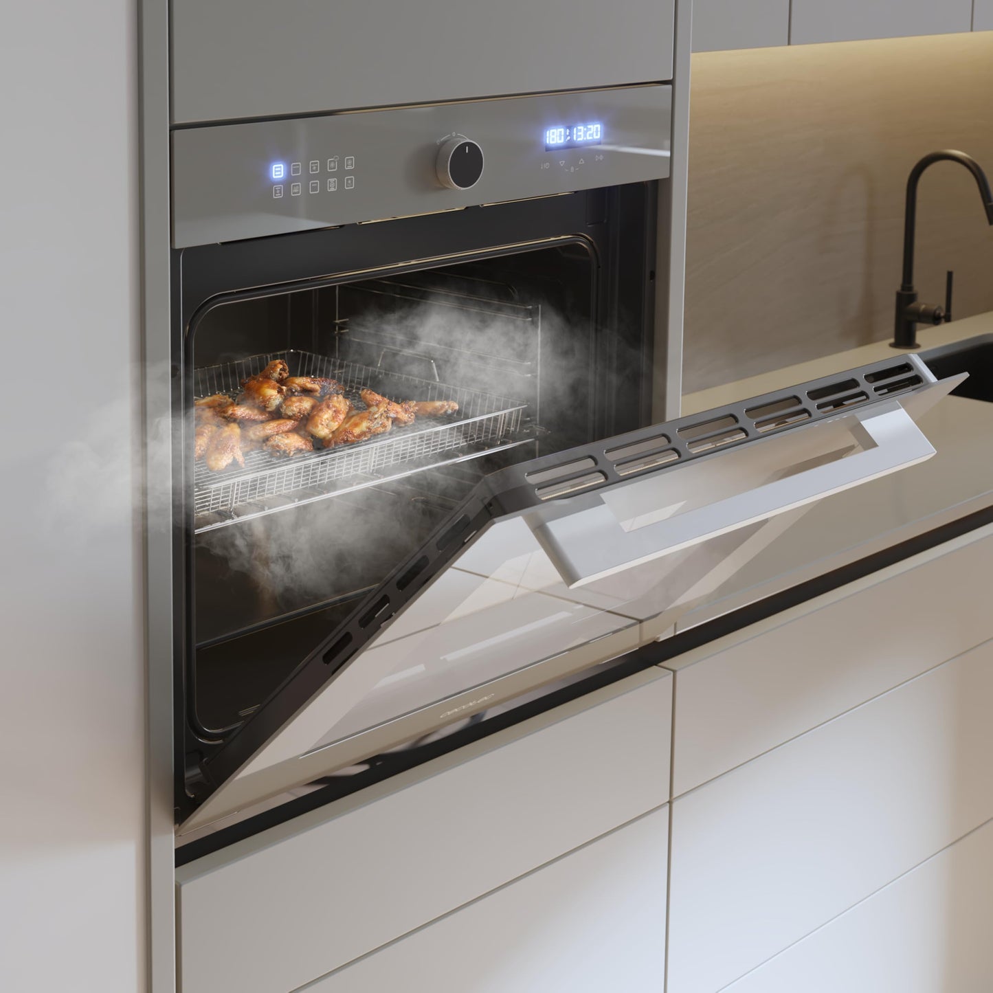 Cecotec Horno Integrable Multifunción 60cm Bolero Hexa AF316000 Glass Grey A 3400W, 81L Capacidad, 11 Funciones con Airfryer Master, Pizza Master, Steam Asisst, Steam EasyClean, 3D Cooking, Defrost