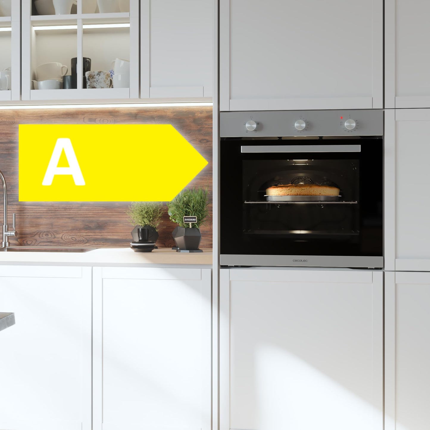 Cecotec Horno Integrable Convencional Bolero Hexa C136000 Mirror Time A. 2800W, 77L, Bajo Consumo, Temporizador, 4 Funciones, Steam Assist, Steam EasyClean, Cooling Fan, Triple Glass, Luz Interior