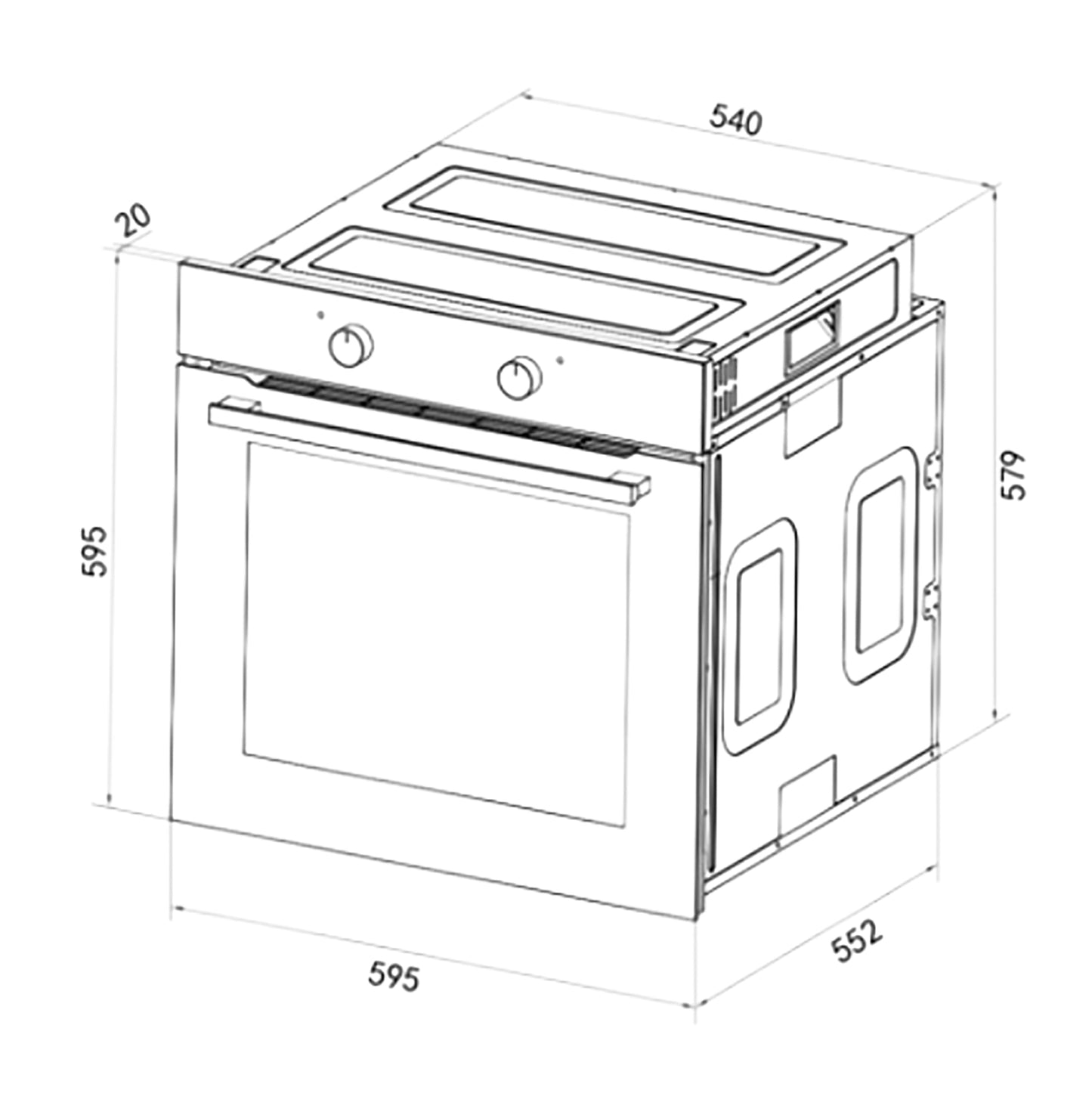Cecotec Horno Integrable Convencional de 80L Bolero Hexa C126400 Line. 2800W, 5 Funciones, Bajo Consumo, Luz Interior, Steam Assist, Steam EasyClean, Puerta Fría con 2 Cristales