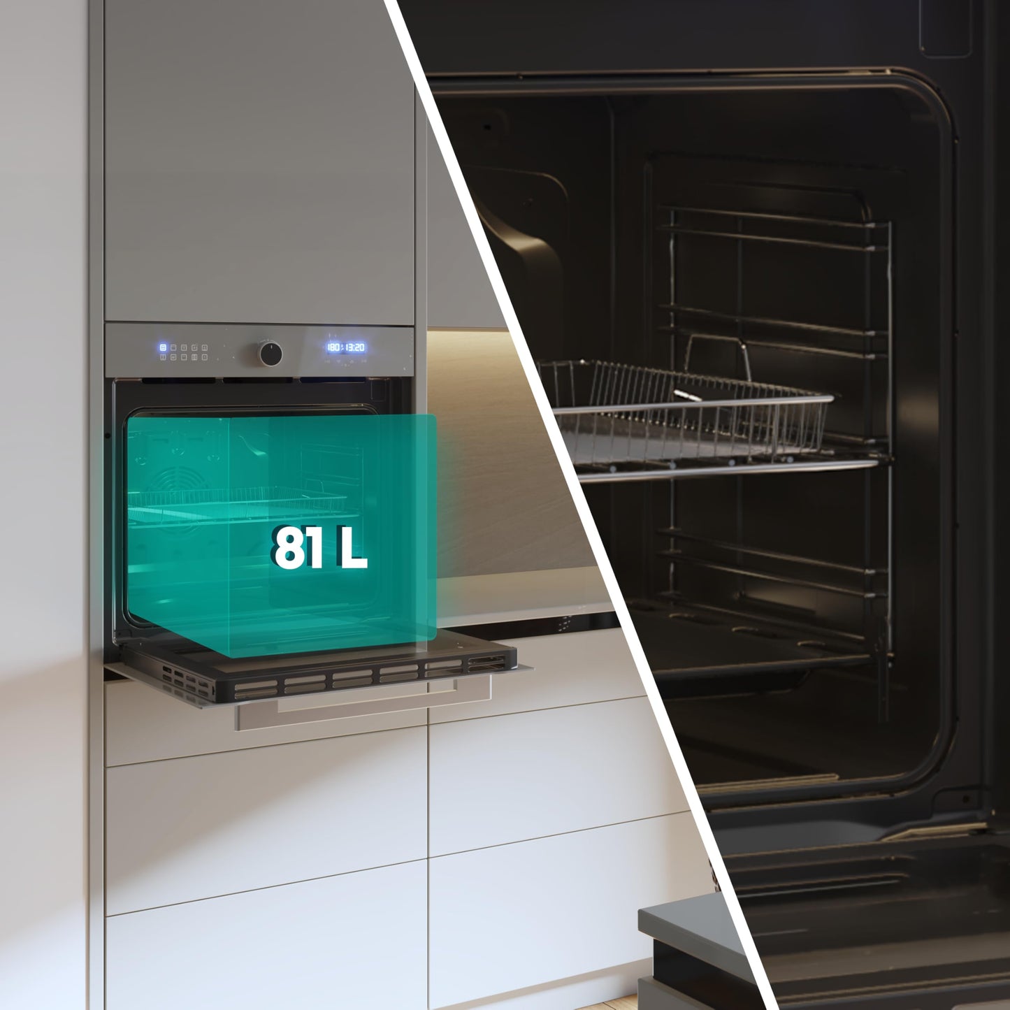 Cecotec Horno Integrable Multifunción 60cm Bolero Hexa AF316000 Glass Grey A 3400W, 81L Capacidad, 11 Funciones con Airfryer Master, Pizza Master, Steam Asisst, Steam EasyClean, 3D Cooking, Defrost
