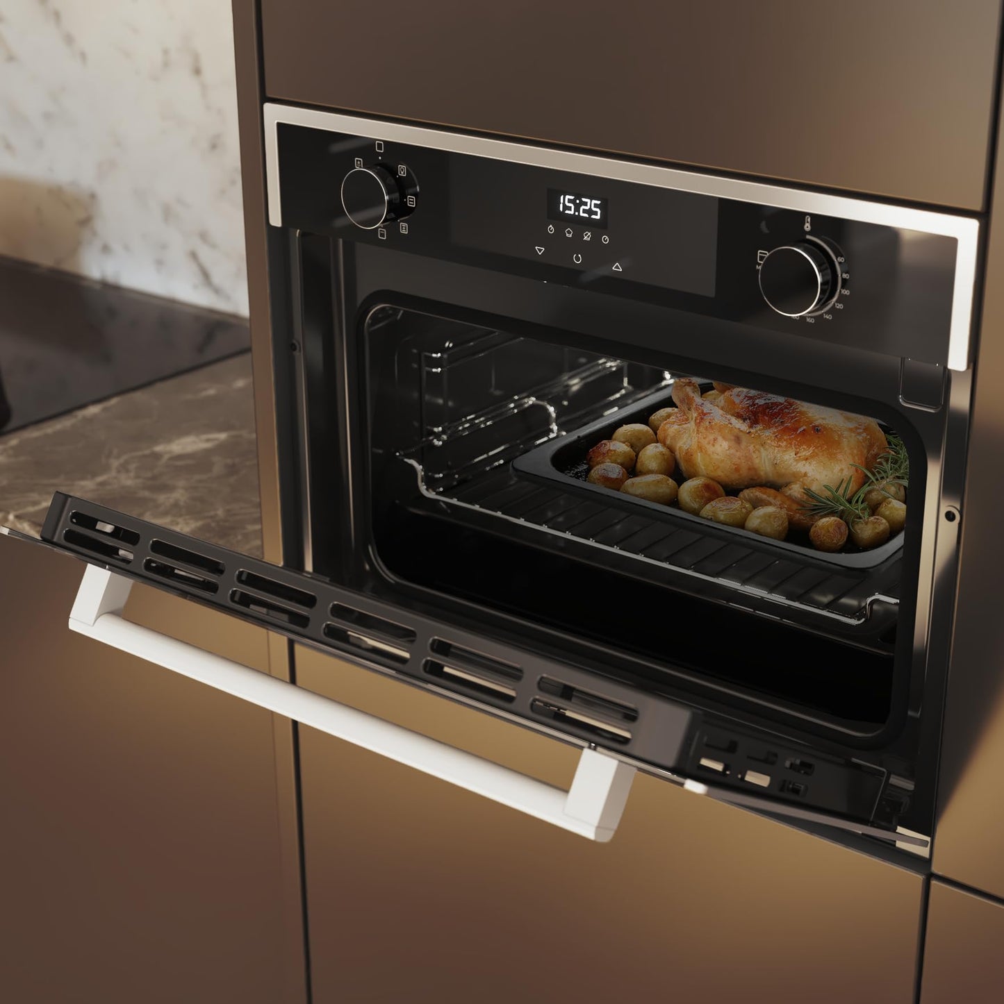 Cecotec Horno Integrable 45cm Alto Multifunción Bolero Hexa M224500 Edge A. 2600W, 53L Capacidad, 7 Funciones, Grill, Fan Assisted Grill, Convección, Defrost, Steam Base X2, Steam EasyClean, Vapor