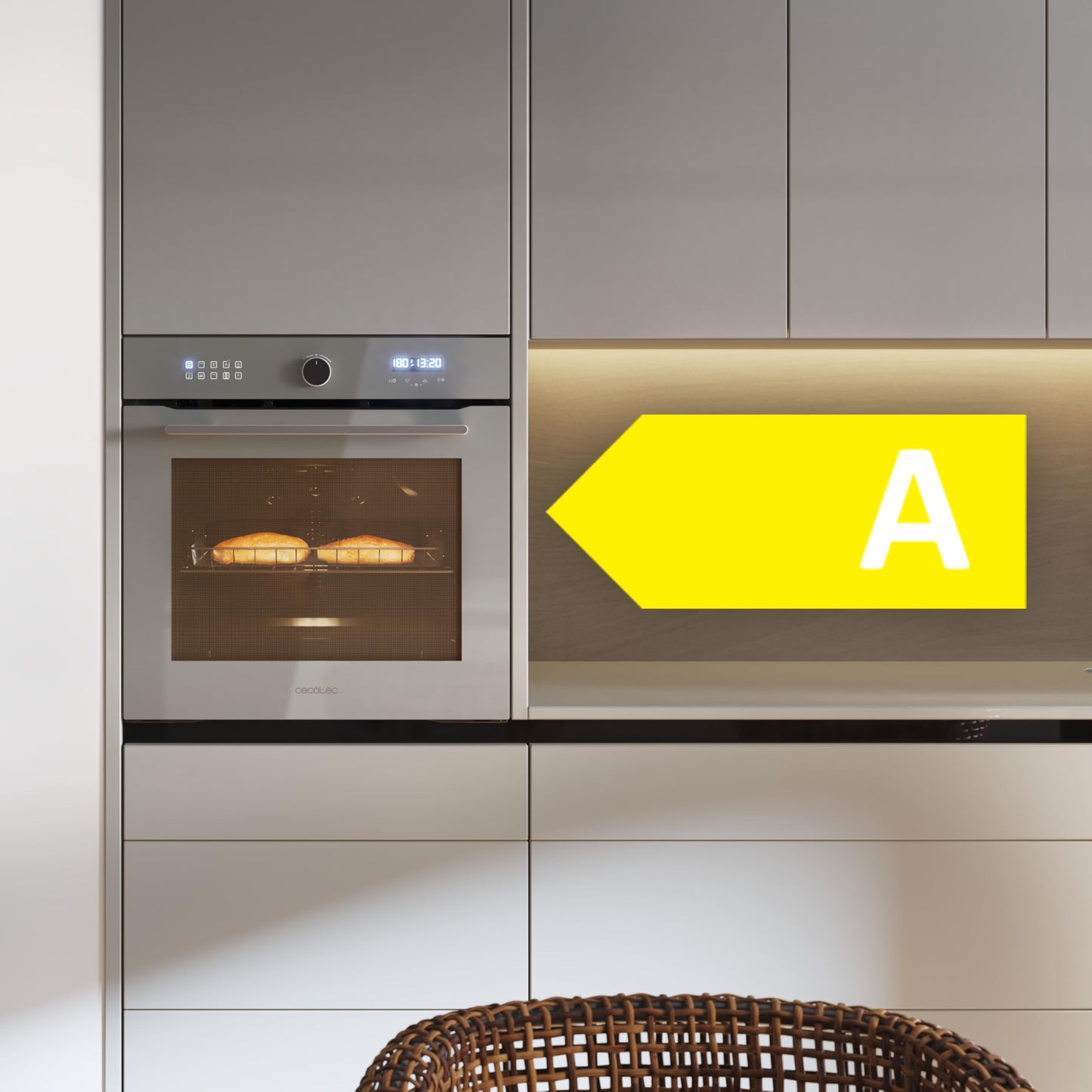 Cecotec Horno Integrable Multifunción 60cm Bolero Hexa AF316000 Glass Grey A 3400W, 81L Capacidad, 11 Funciones con Airfryer Master, Pizza Master, Steam Asisst, Steam EasyClean, 3D Cooking, Defrost