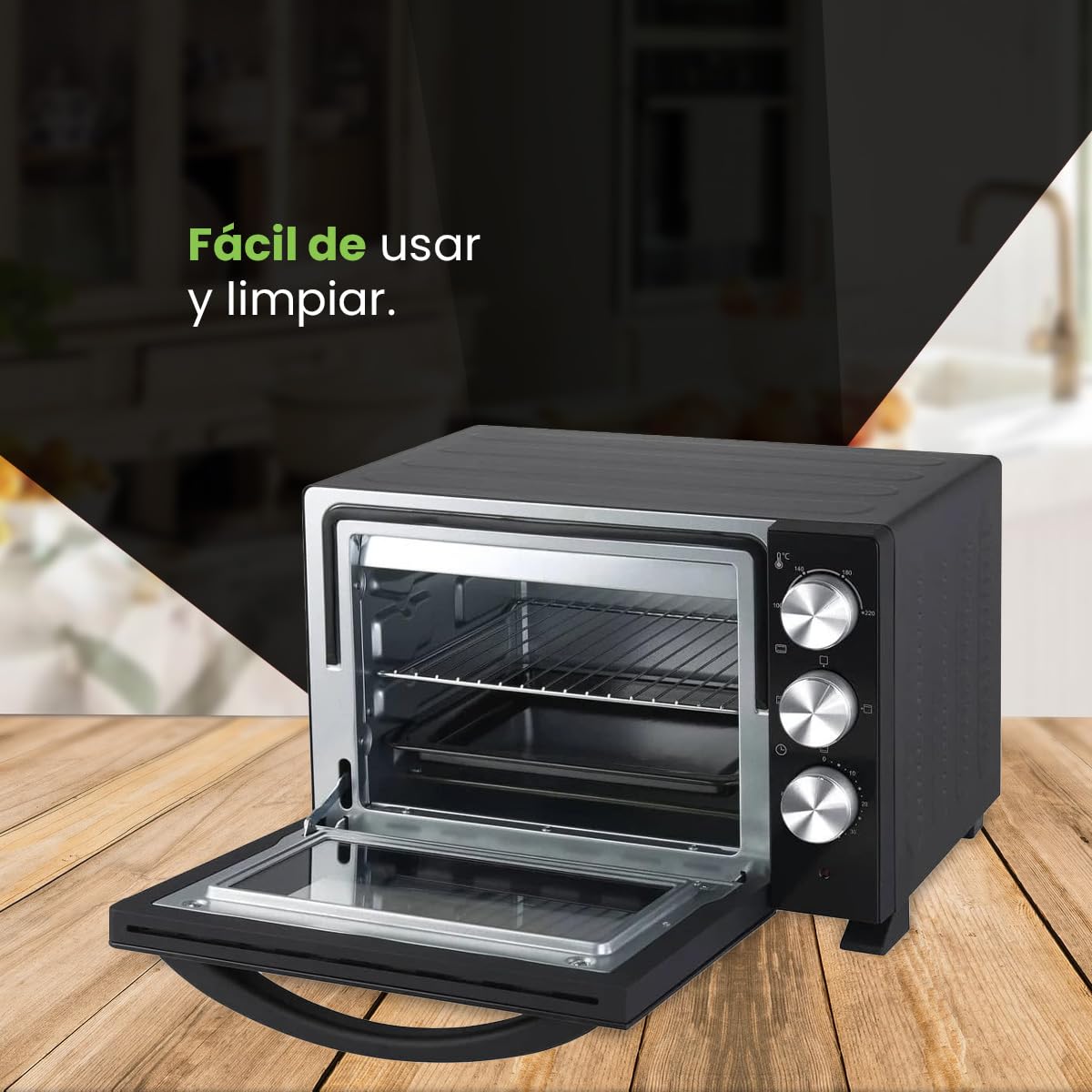Becken Horno Eléctrico de Sobremesa – 30 L, 1500W, 6 Niveles de Potencia, Temporizador 60 min, Grill y Luz Interior | Negro