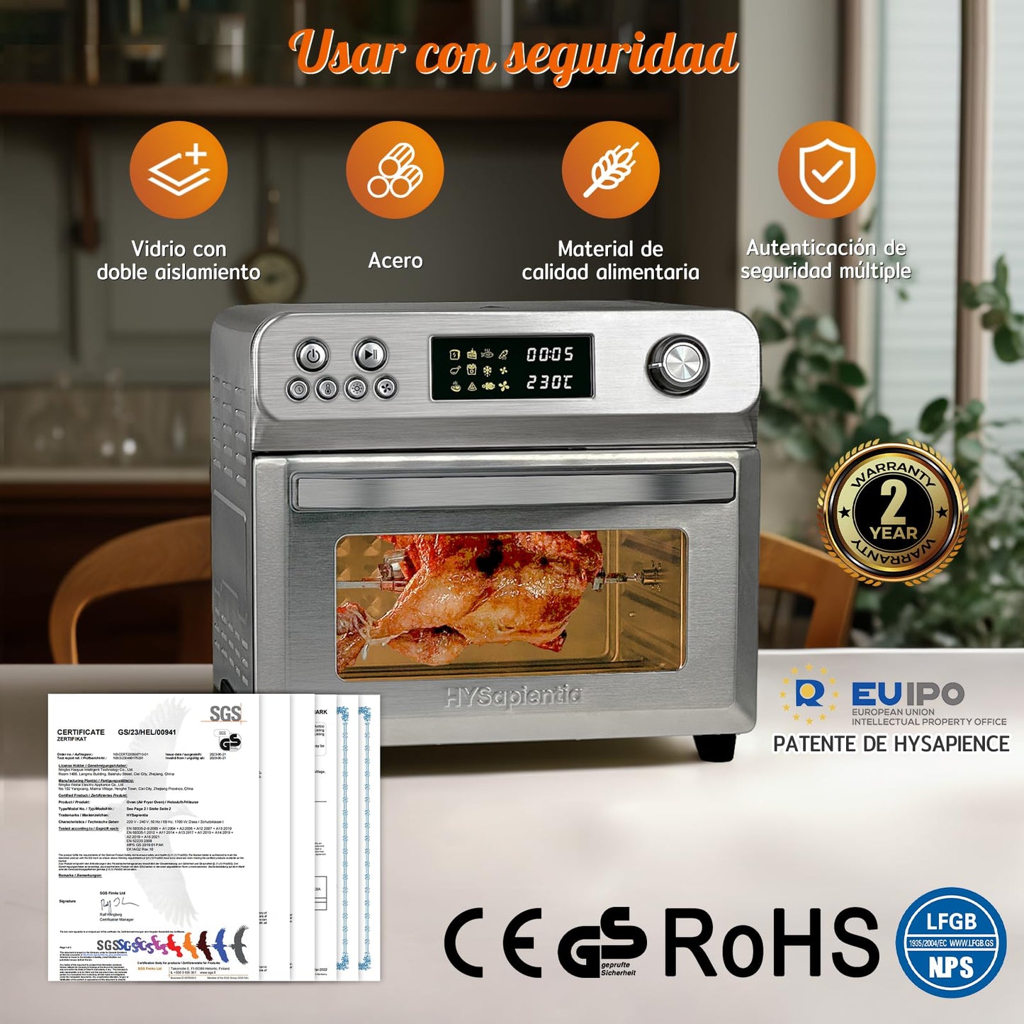 HYSapientia® Horno Freidora de Aire 24L, Horno de aire, 1800W Freidora sin Aceite con 10 Programas, Air Fryer con 8 Accesorios Gratis, airfryer xxl, Fácil de limpiar,Menos aceite…