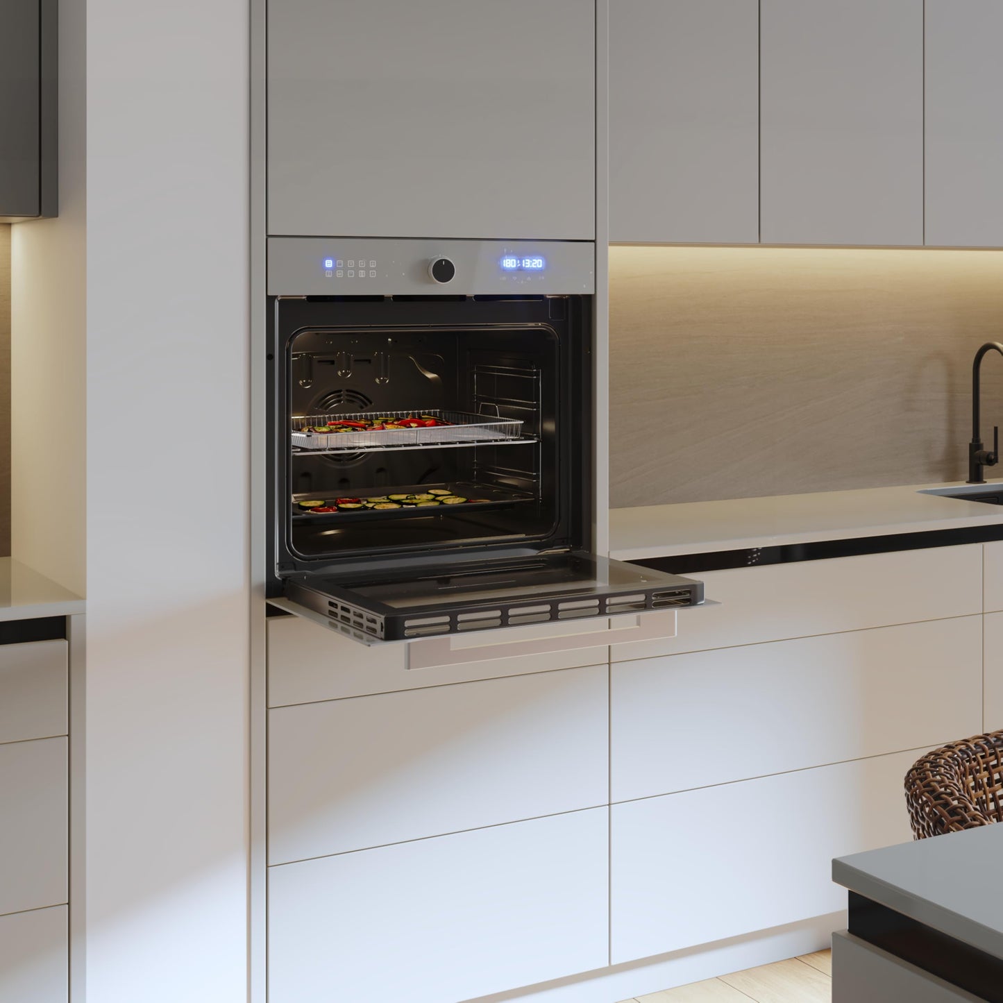 Cecotec Horno Integrable Multifunción 60cm Bolero Hexa AF316000 Glass Grey A 3400W, 81L Capacidad, 11 Funciones con Airfryer Master, Pizza Master, Steam Asisst, Steam EasyClean, 3D Cooking, Defrost