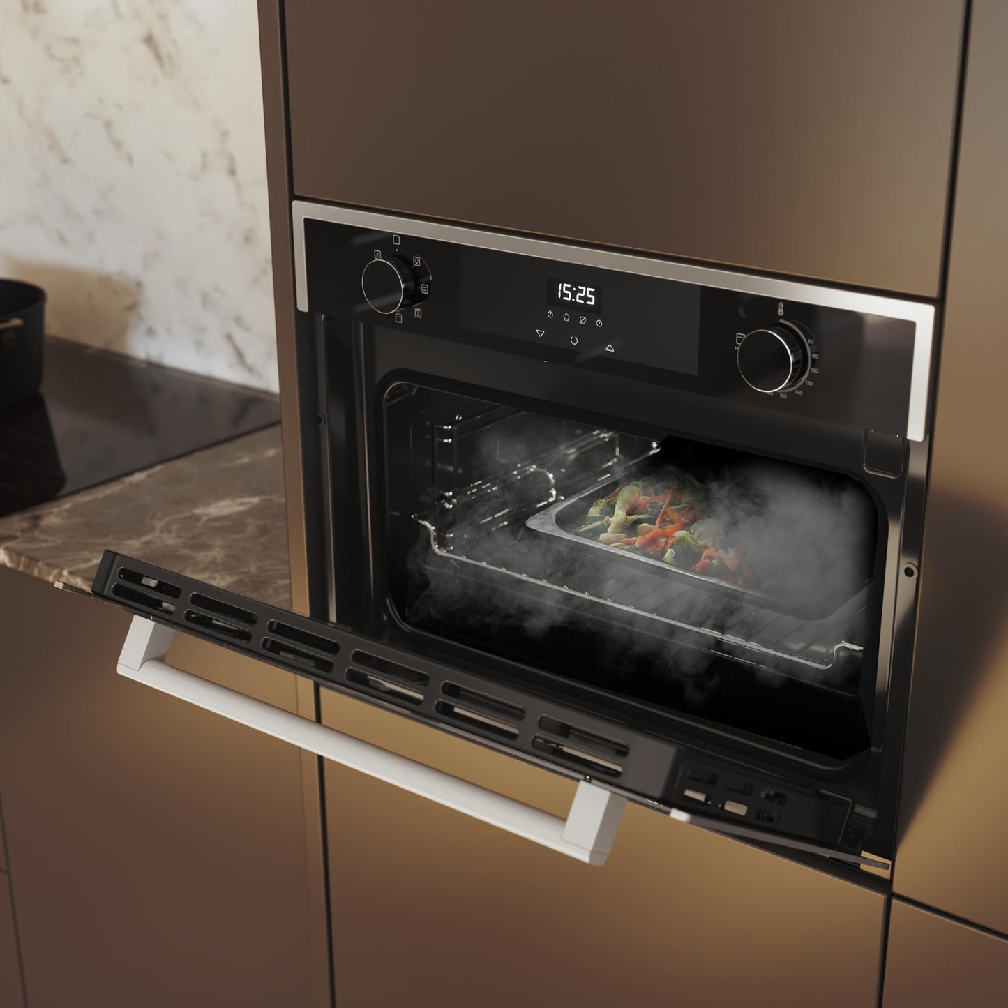 Cecotec Horno Integrable 45cm Alto Multifunción Bolero Hexa M224500 Edge A. 2600W, 53L Capacidad, 7 Funciones, Grill, Fan Assisted Grill, Convección, Defrost, Steam Base X2, Steam EasyClean, Vapor