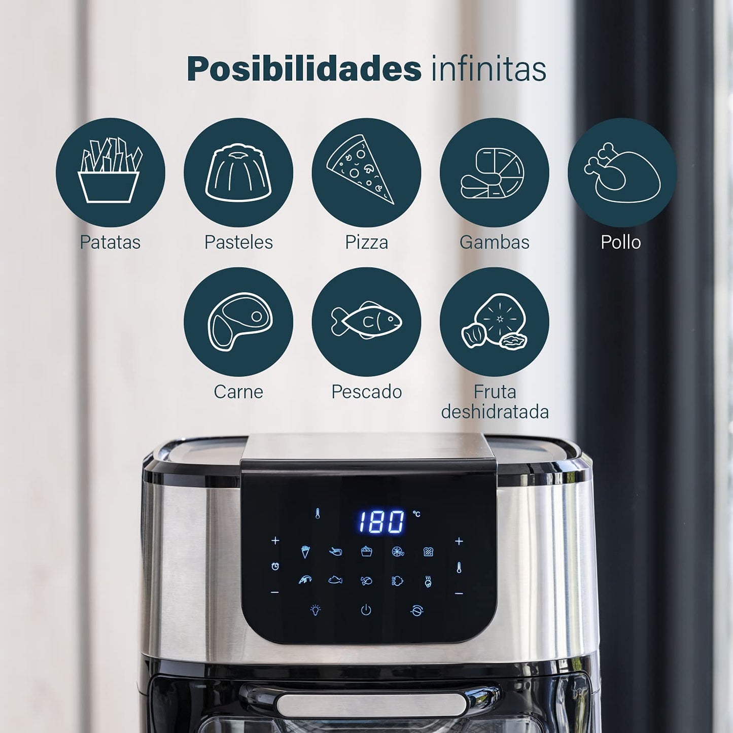 Princess Freidora de Aire y Horno Eléctrico 11 L – 1800W, 10 Programas, Pantalla Digital Táctil, Multifunción con Accesorios Incluidos