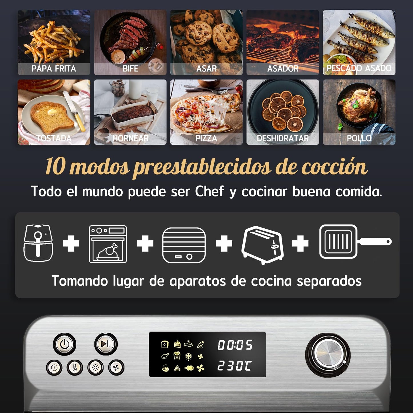 HYSapientia® Horno Freidora de Aire 24L, Horno de aire, 1800W Freidora sin Aceite con 10 Programas, Air Fryer con 8 Accesorios Gratis, airfryer xxl, Fácil de limpiar,Menos aceite…