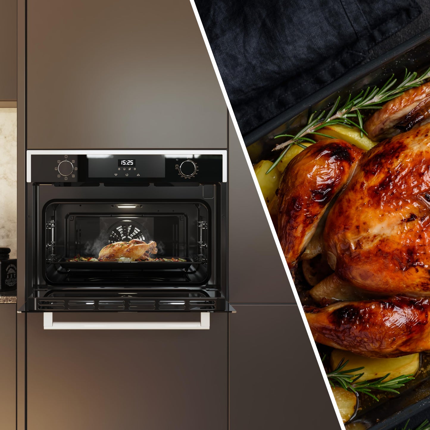 Cecotec Horno Integrable 45cm Alto Multifunción Bolero Hexa M224500 Edge A. 2600W, 53L Capacidad, 7 Funciones, Grill, Fan Assisted Grill, Convección, Defrost, Steam Base X2, Steam EasyClean, Vapor