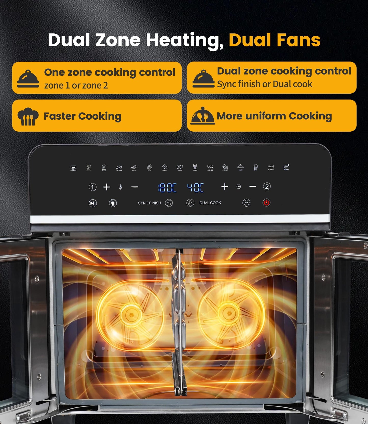 Freidora de Aire y Horno Eléctrico Emphsism XXL – 23 L, 2600W, Doble Compartimento, Pantalla LED Táctil, 15 Programas + 11 Accesorios