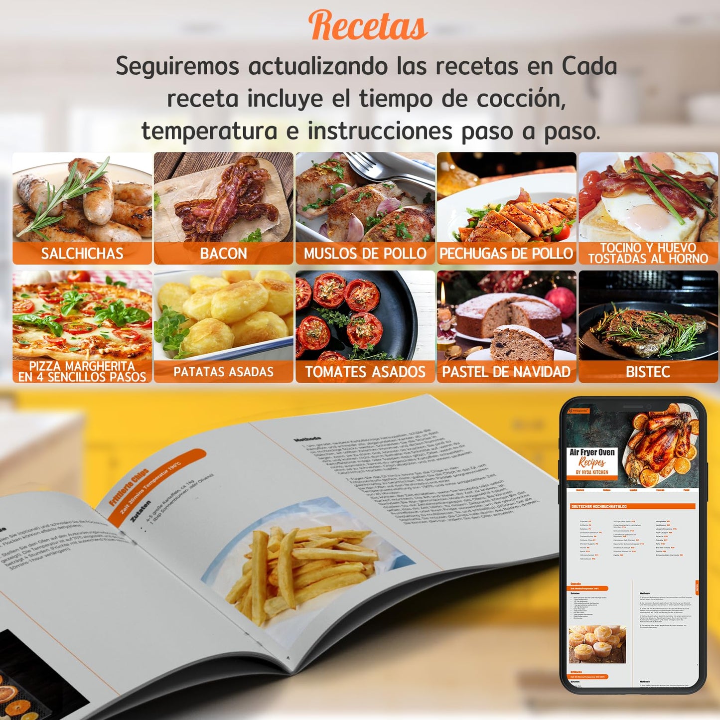 HYSapientia® Horno Freidora de Aire 24L, Horno de aire, 1800W Freidora sin Aceite con 10 Programas, Air Fryer con 8 Accesorios Gratis, airfryer xxl, Fácil de limpiar,Menos aceite…