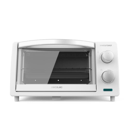 Cecotec Horno Sobremesa 10L Bake&Toast White. 800W, Acero Lacado Blanco, Cuarzo 2 piezas, Puerta doble cristal, Temporizador hasta 60 min, Temperatura regulable hasta 230ºC