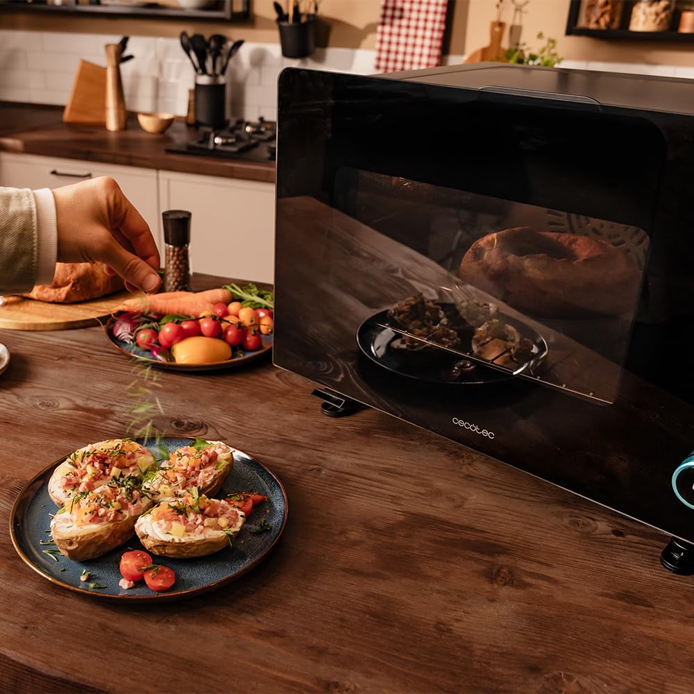 Cecotec Horno Eléctrico de Sobremesa de Vapor de 40L Bake&Steam 4000 Combi Gyro Advance. 2400W, Vapor, Convección y Freidora de Aire, 8 Funciones, Función de Autolimpieza, Rustidor y Depósito 1,4L